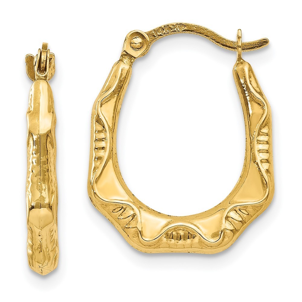 Million Charms 14k Yellow Gold Hollow Oval Hoop Earrings 17 L X 14 Mm W